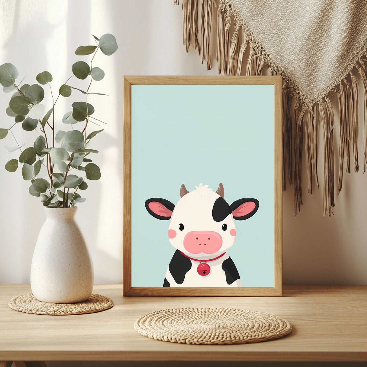 Kleine Kuh in Mint Poster – Raumansicht 3