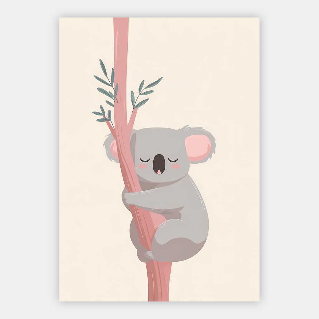 Koala am rosafarbenen Stamm Poster – Freisteller