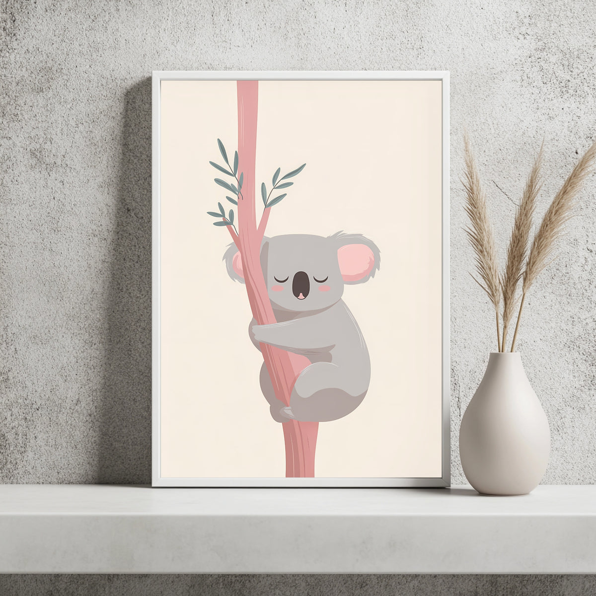 Koala am rosafarbenen Stamm Poster – Raumansicht 2