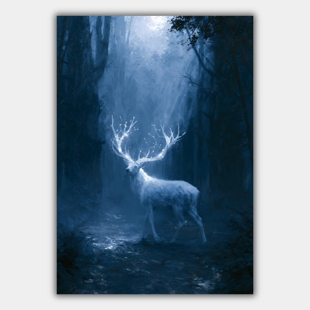 Weißer Hirsch Sterne Mystisch Poster – Produktansicht 1