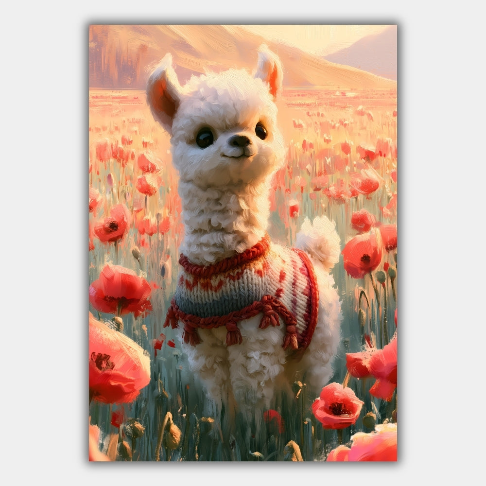 Baby Alpaka Mohnblumen Poster – Produktansicht 1