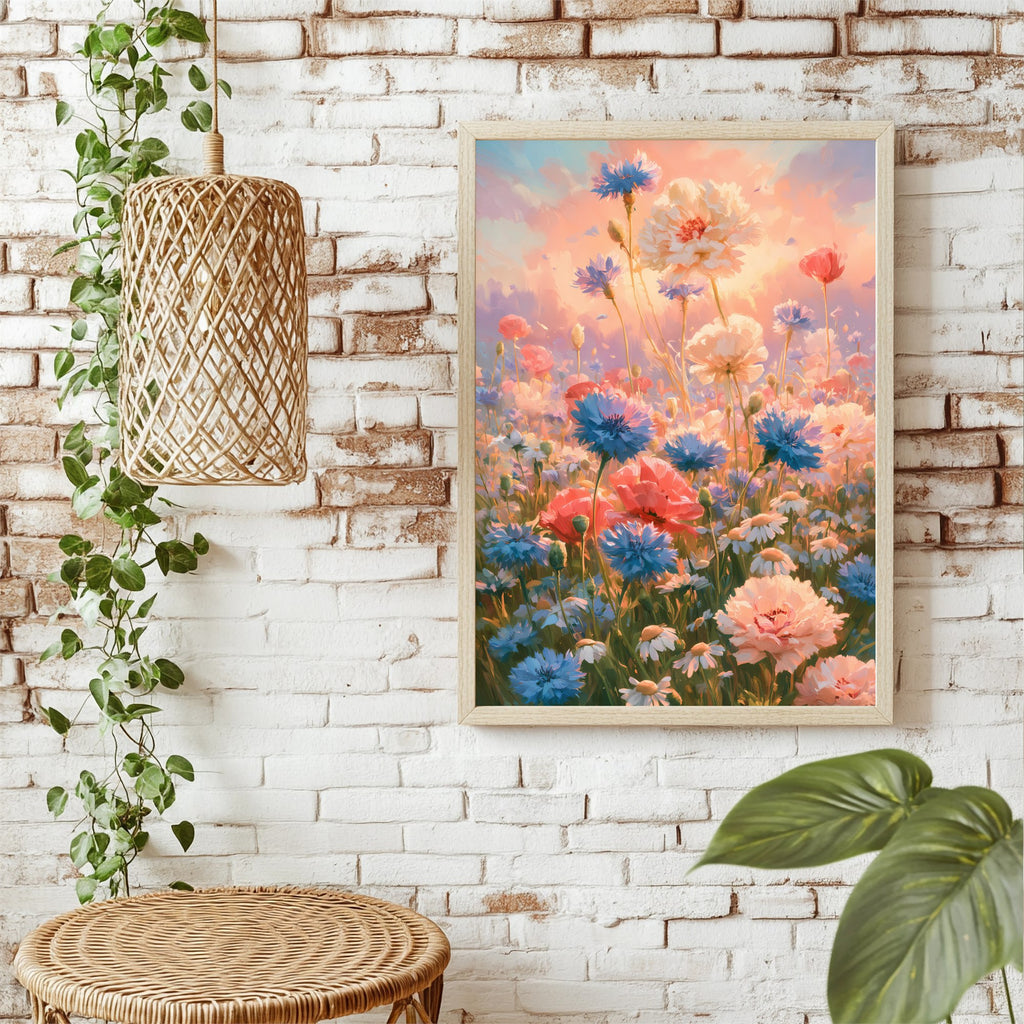 Farbenfrohe Blumenwiese Poster – Raumansicht 1