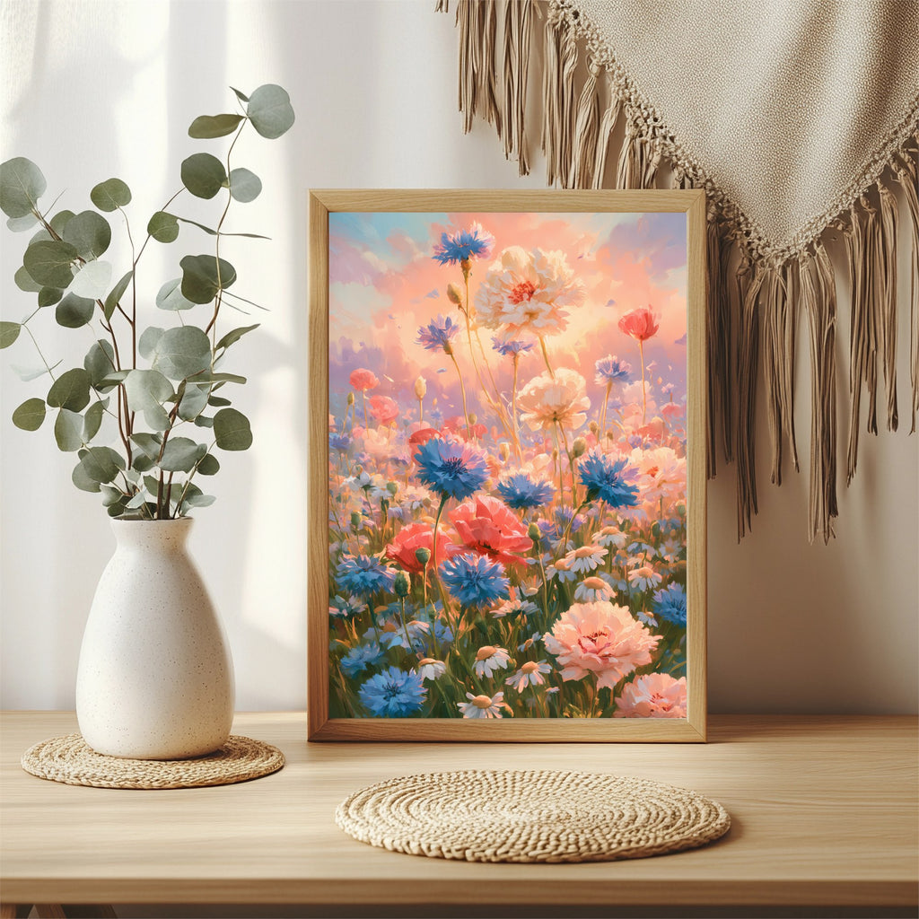 Farbenfrohe Blumenwiese Poster – Raumansicht 3
