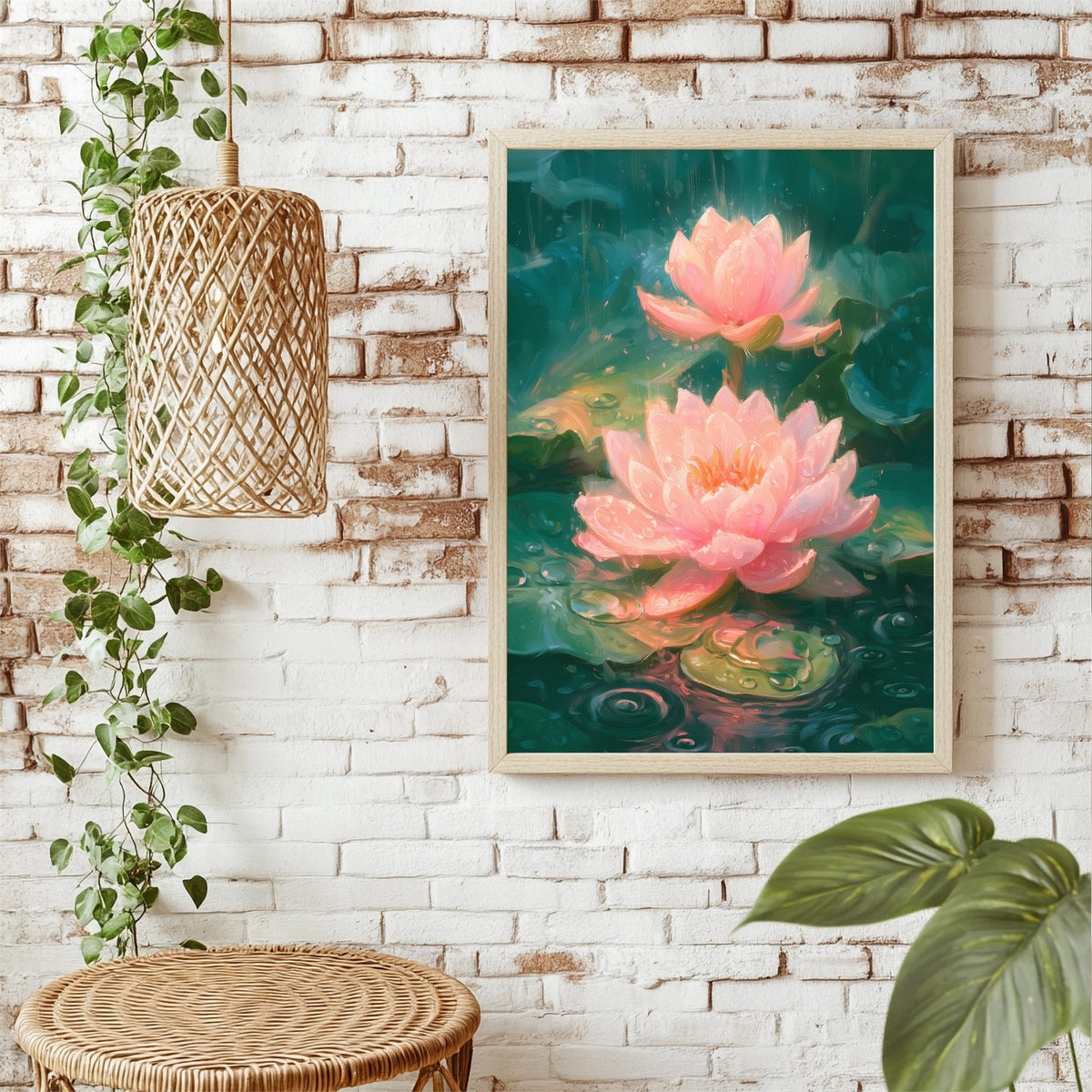 Rosa Lotusblüte Poster – Raumansicht 1
