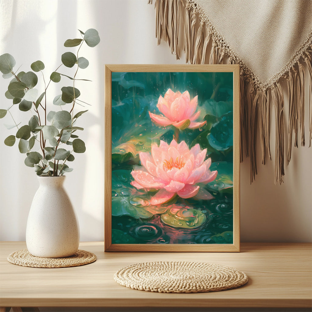 Rosa Lotusblüte Poster – Raumansicht 3