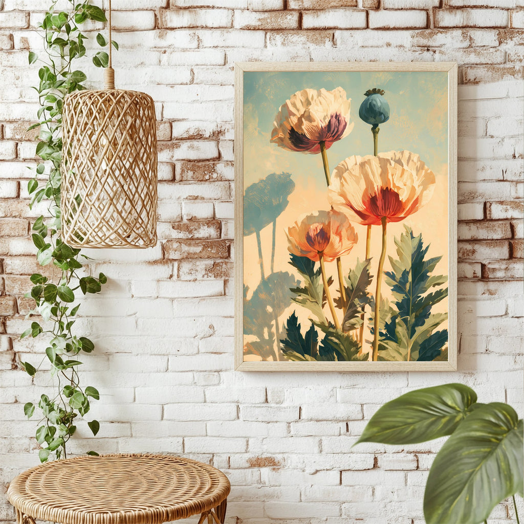 Mohnblumen und Samenkapseln Poster – Raumansicht 1