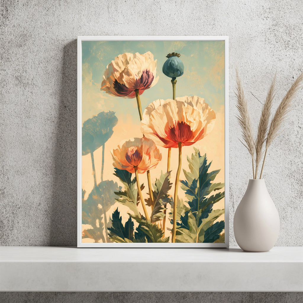 Mohnblumen und Samenkapseln Poster – Raumansicht 2