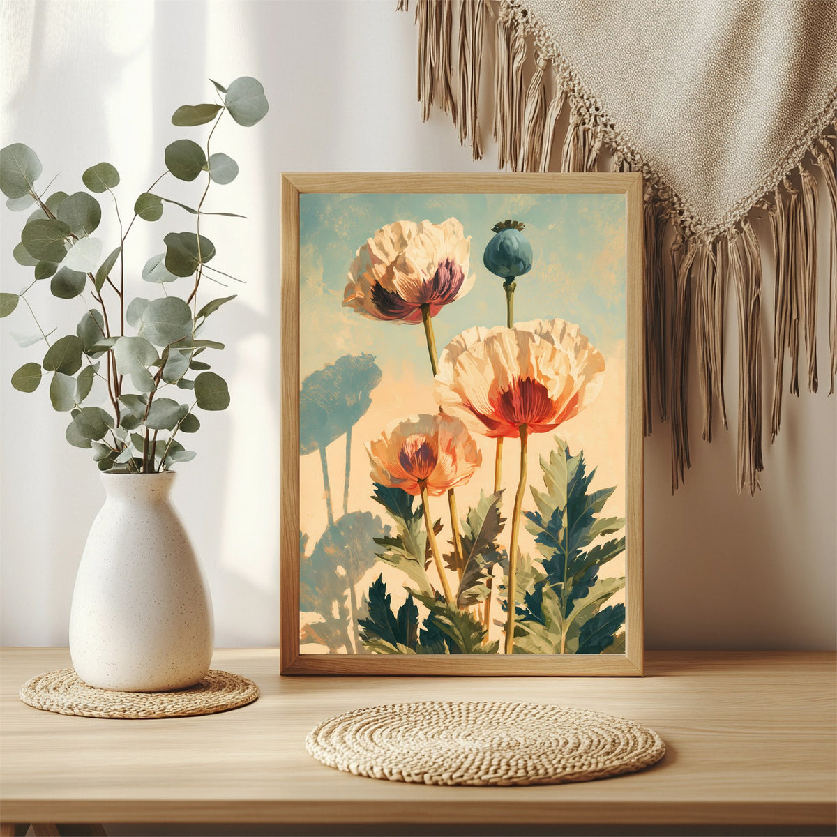 Mohnblumen und Samenkapseln Poster – Raumansicht 3