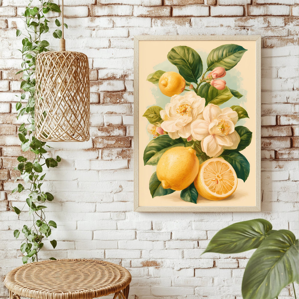 Zitronenzweig mit Blüten Poster – Raumansicht 1