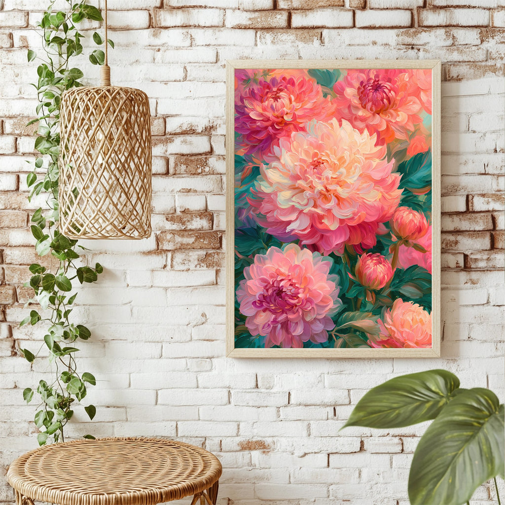 Rosa Dahlien Poster – Raumansicht 1