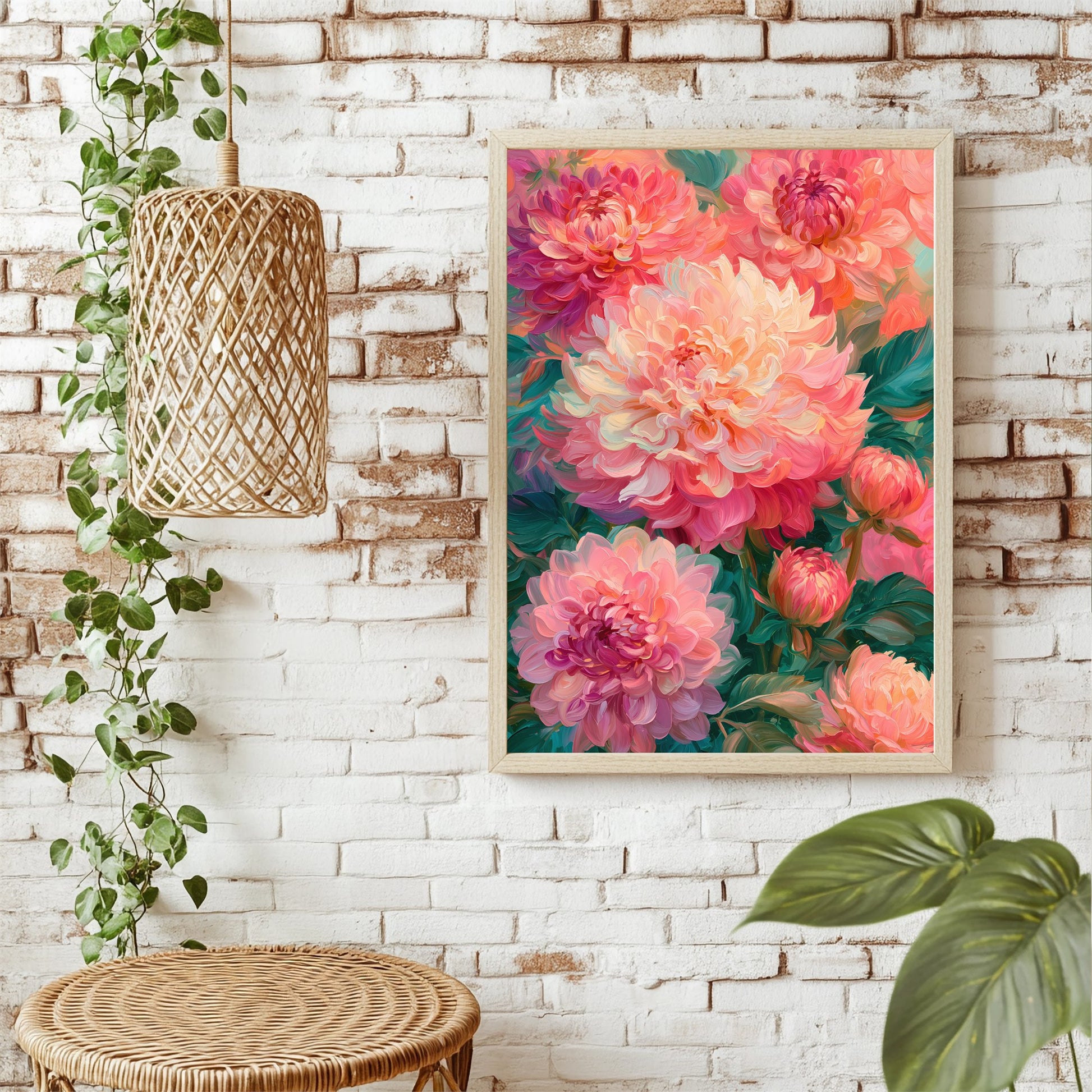 Rosa Dahlien Poster – Raumansicht 1