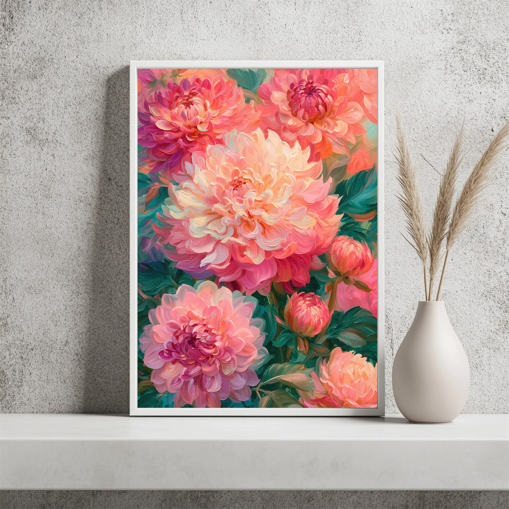 Rosa Dahlien Poster – Raumansicht 2