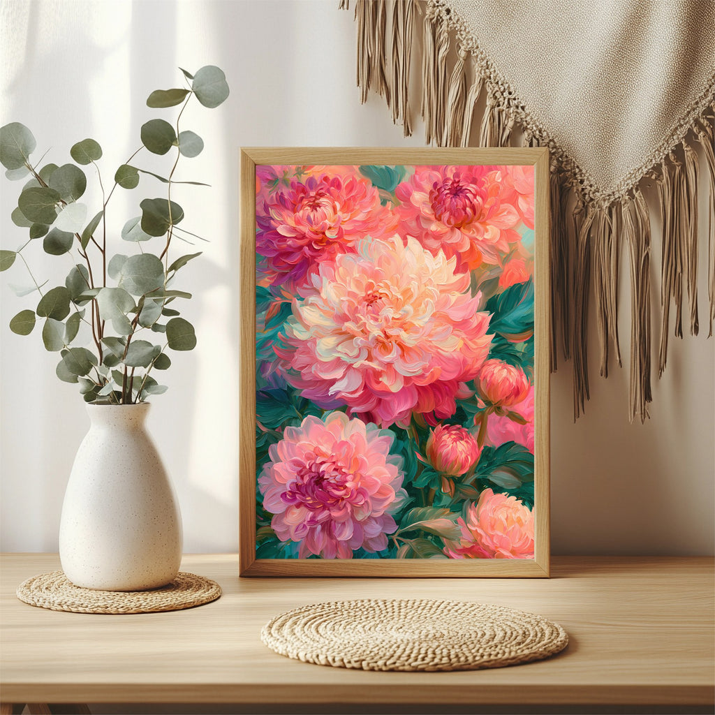 Rosa Dahlien Poster – Raumansicht 3