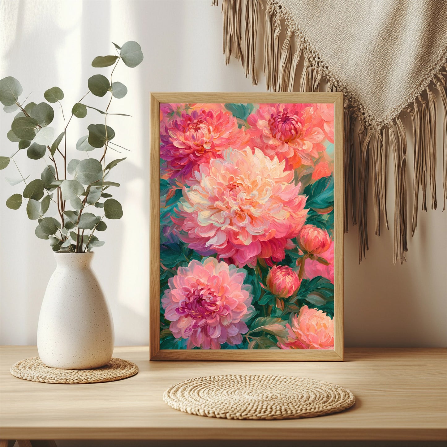 Rosa Dahlien Poster – Raumansicht 3