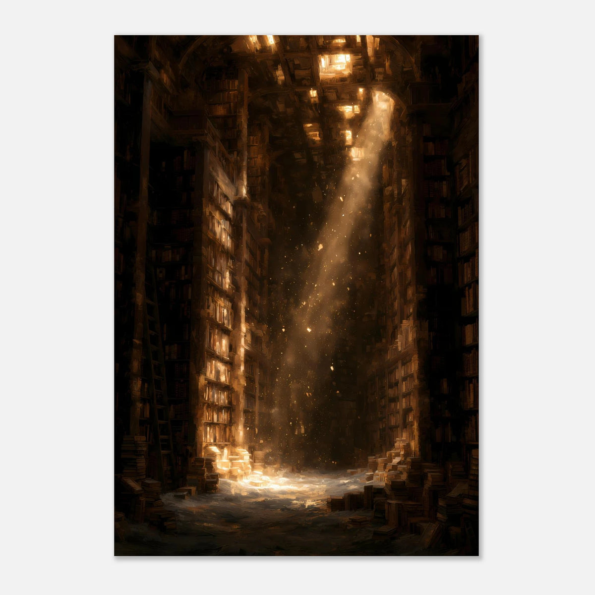Lichtstrahl in alter Bibliothek Poster – Produktansicht 3