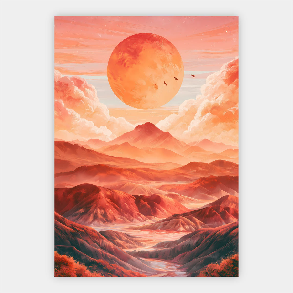 Sonne über Berglandschaft Poster – Freisteller