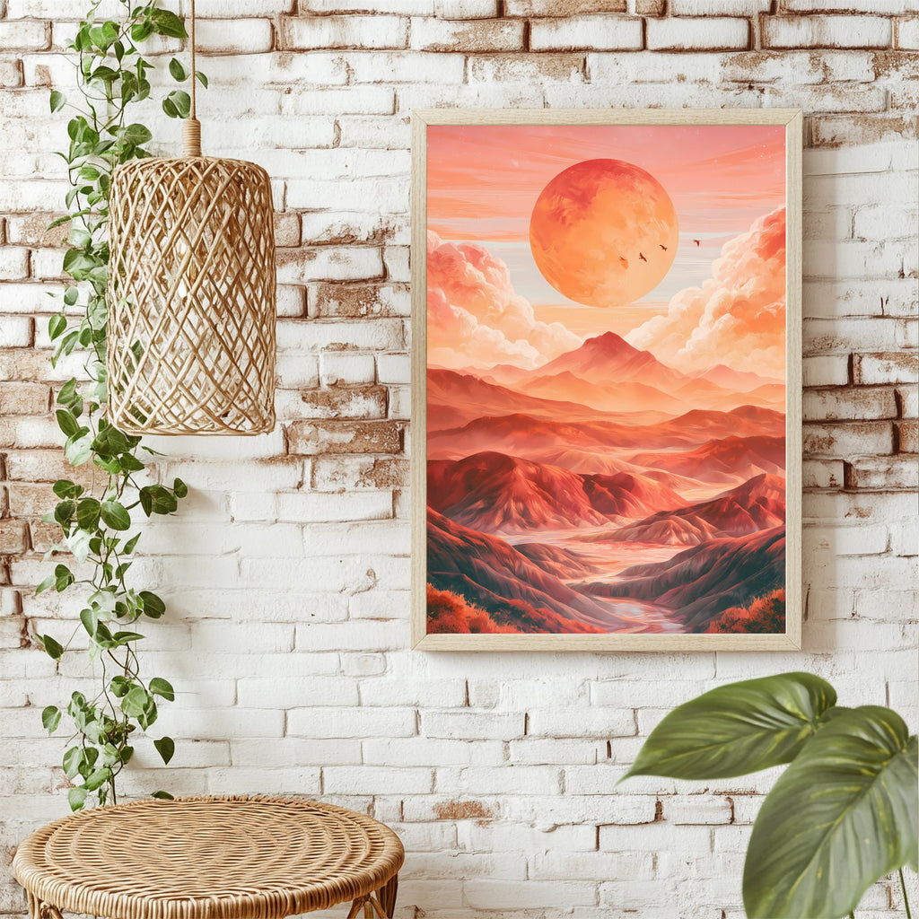 Sonne über Berglandschaft Poster – Raumansicht 1