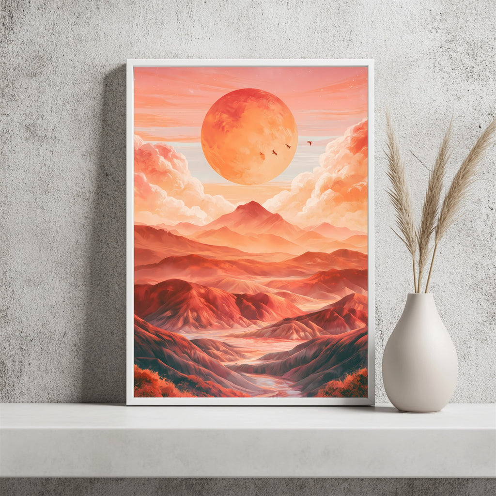 Sonne über Berglandschaft Poster – Raumansicht 2