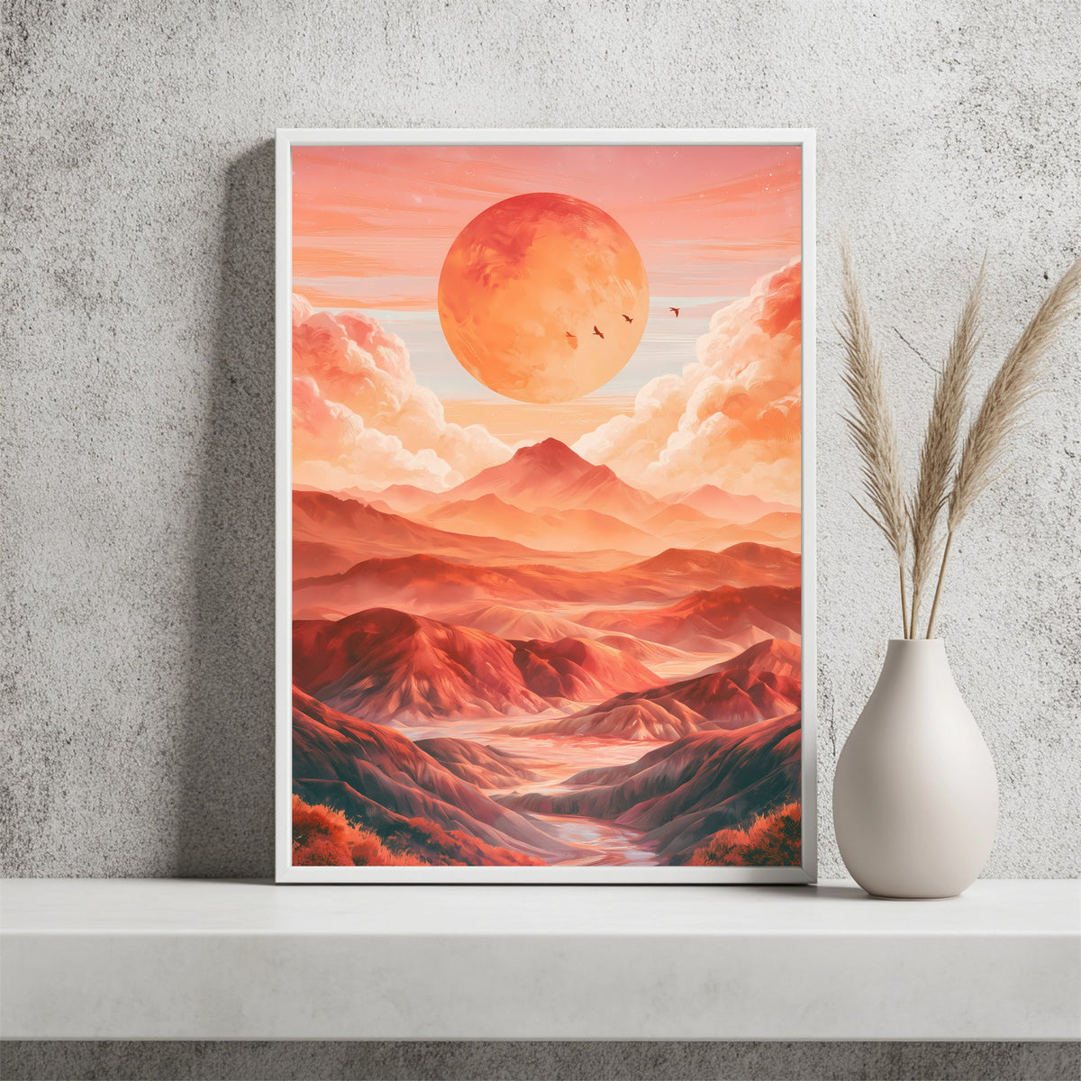 Sonne über Berglandschaft Poster – Raumansicht 2