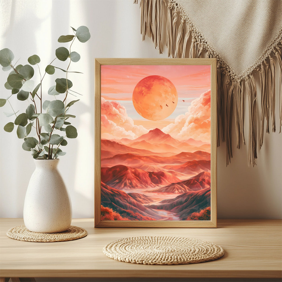 Sonne über Berglandschaft Poster – Raumansicht 3