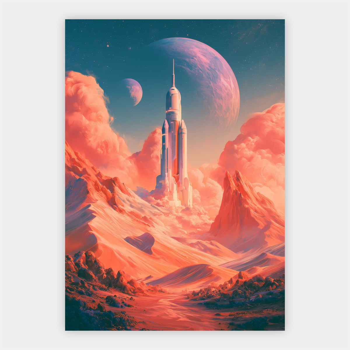 Rakete auf fremdem Planeten Poster – Freisteller