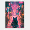 Schwarze Katze in Neonstadt Poster – Freisteller