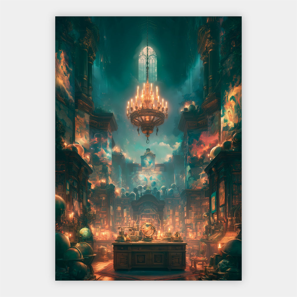 Kerzenbeleuchtete Bibliothek Poster – Freisteller