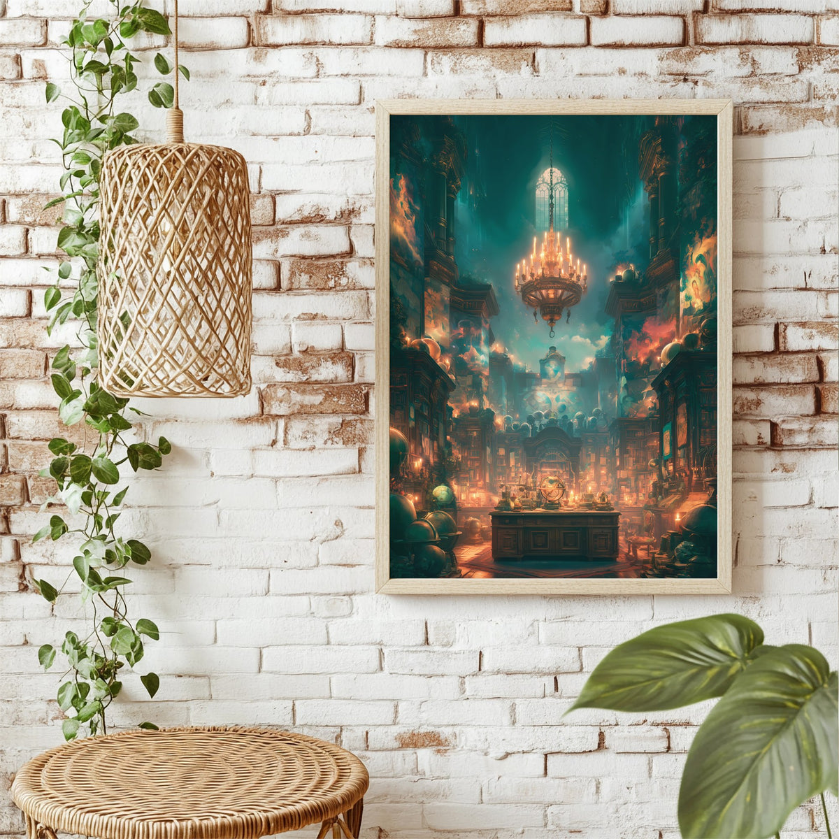 Kerzenbeleuchtete Bibliothek Poster – Raumansicht 1