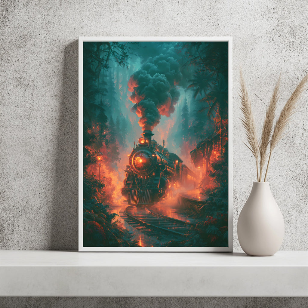 Dampfzug im Wald Poster – Raumansicht 2
