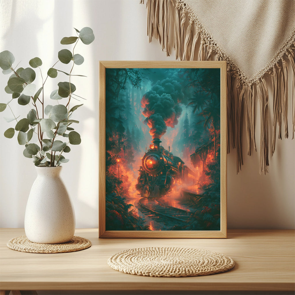 Dampfzug im Wald Poster – Raumansicht 3
