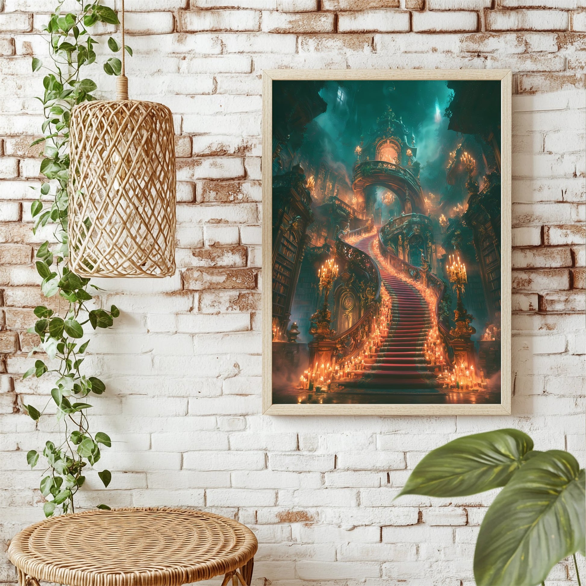 Treppe im Kerzenschein Poster – Raumansicht 1