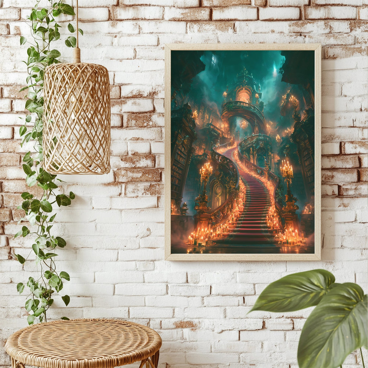 Treppe im Kerzenschein Poster – Raumansicht 1