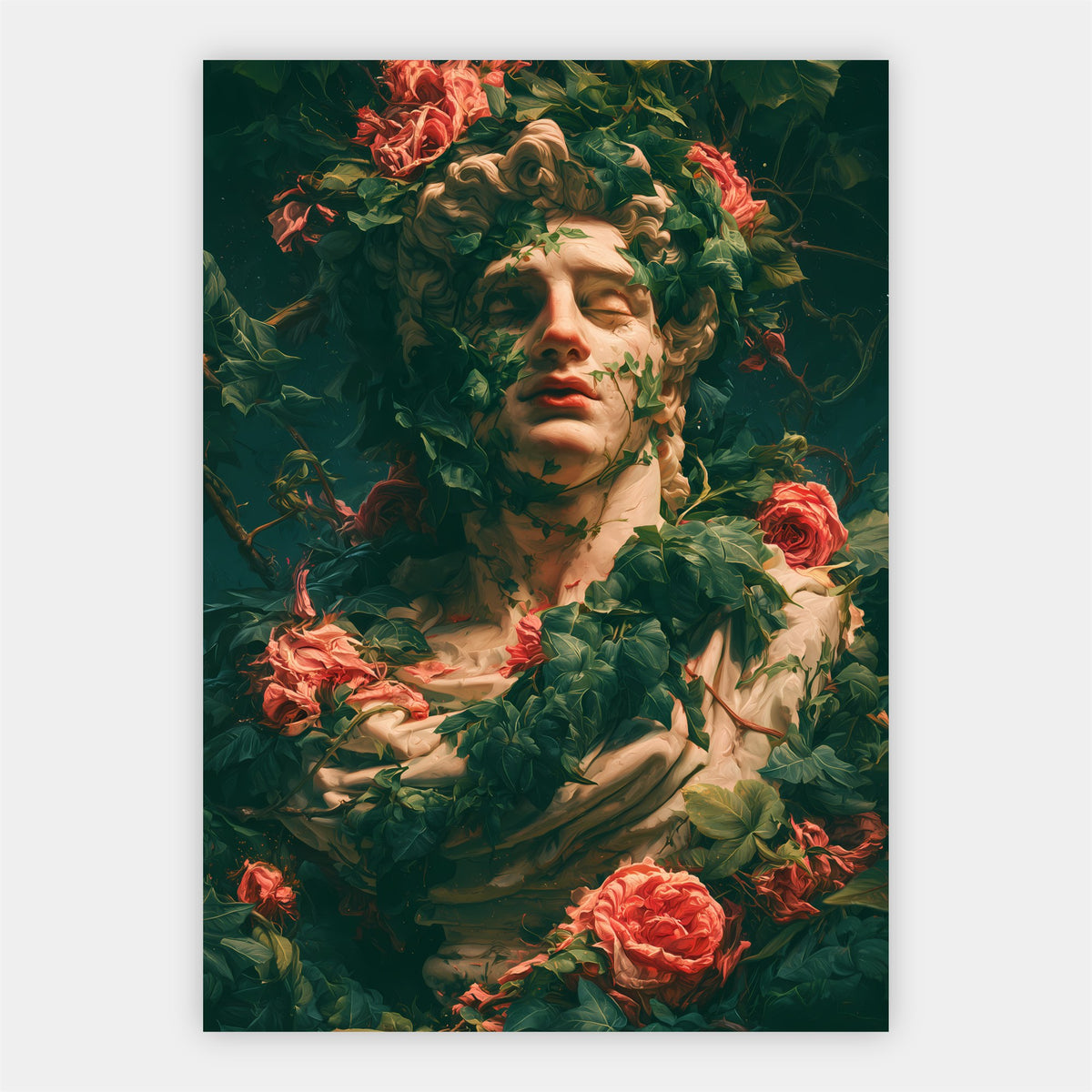 Antike Büste mit Rosen Poster – Freisteller