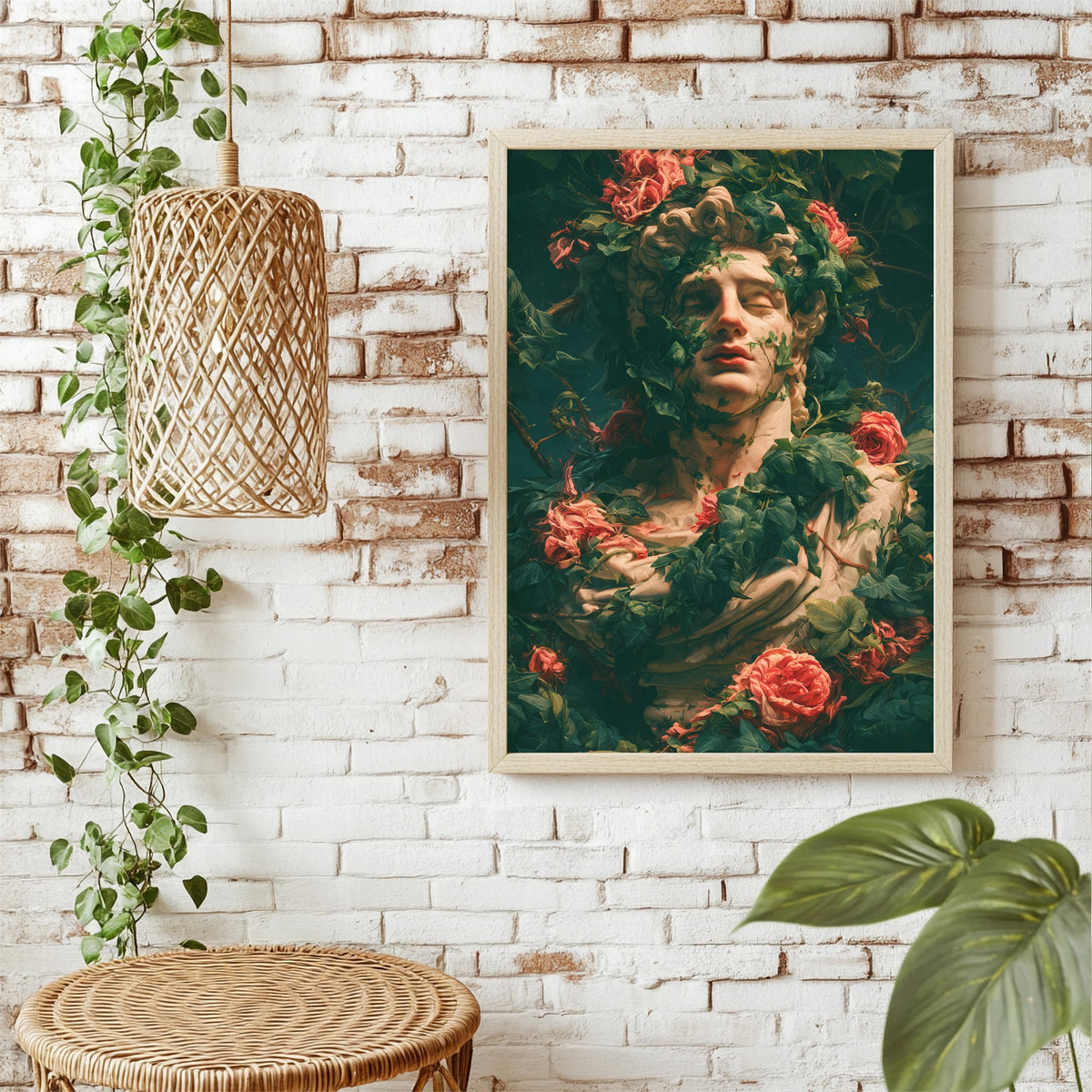 Antike Büste mit Rosen Poster – Raumansicht 1