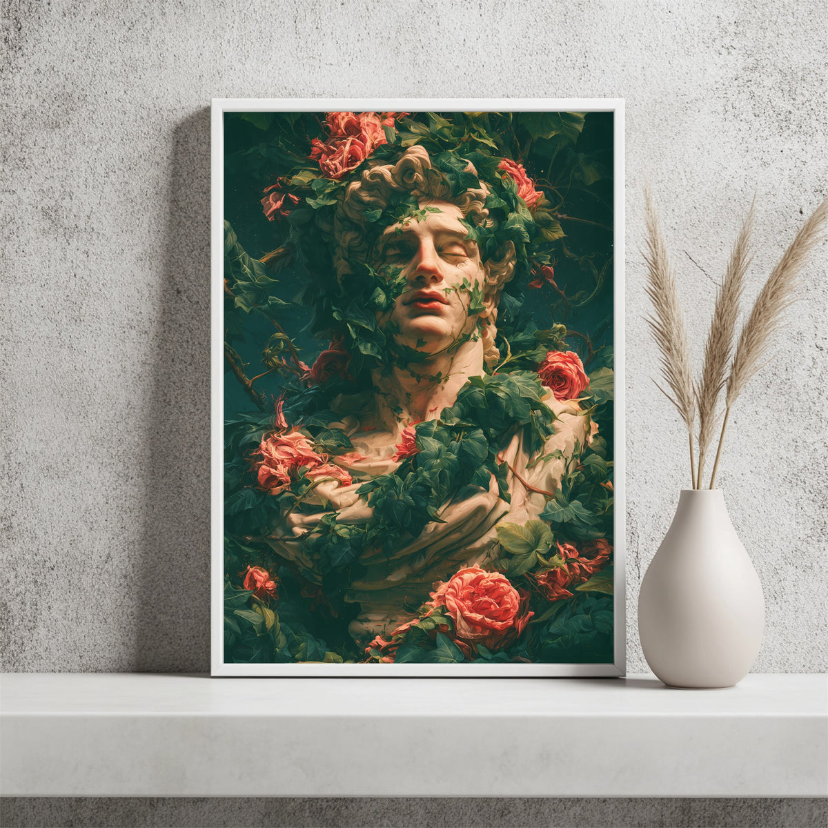 Antike Büste mit Rosen Poster – Raumansicht 2