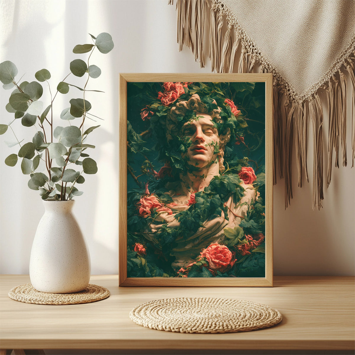 Antike Büste mit Rosen Poster – Raumansicht 3