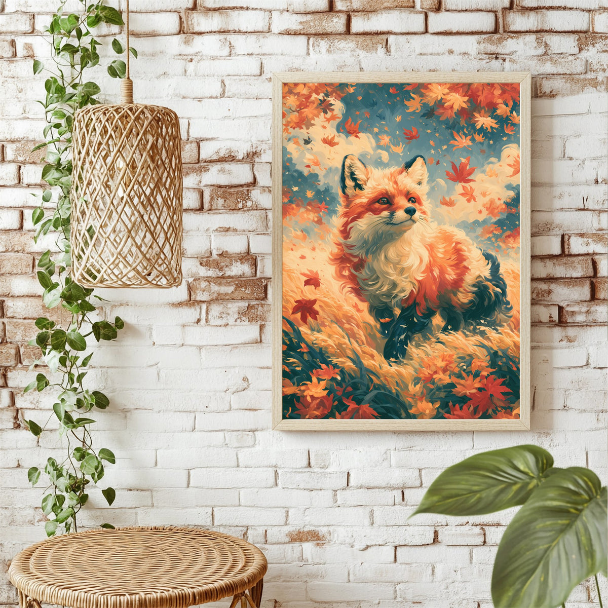 Fuchs im Ahornlaub Poster – Raumansicht 1