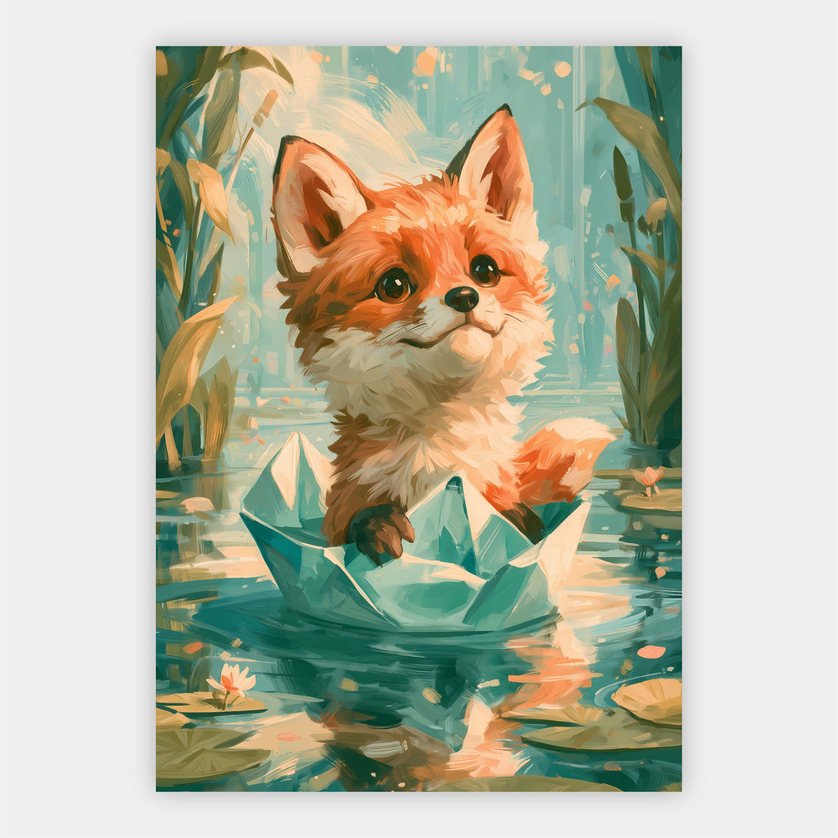 Fuchs im Papierboot Poster – Freisteller
