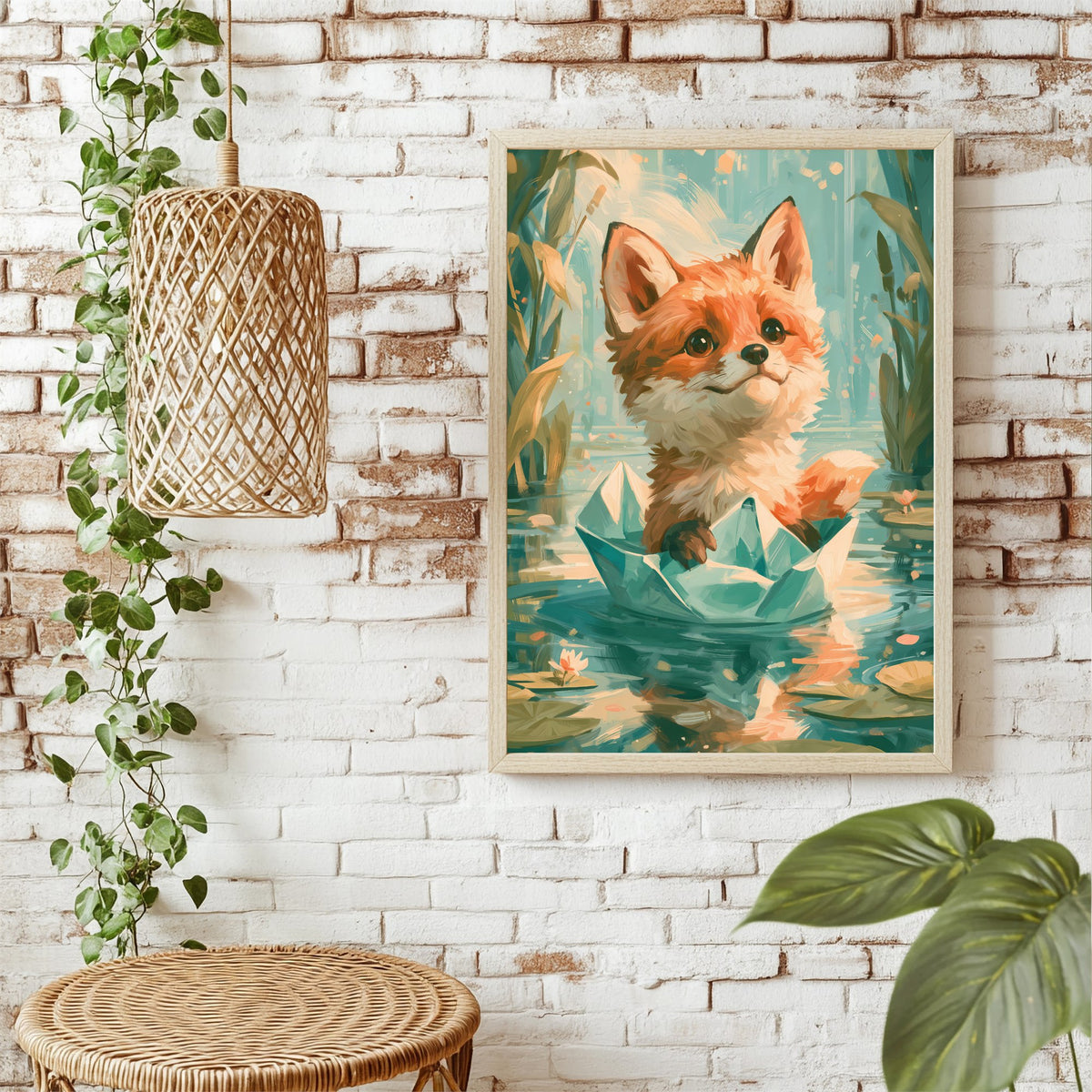 Fuchs im Papierboot Poster – Raumansicht 1