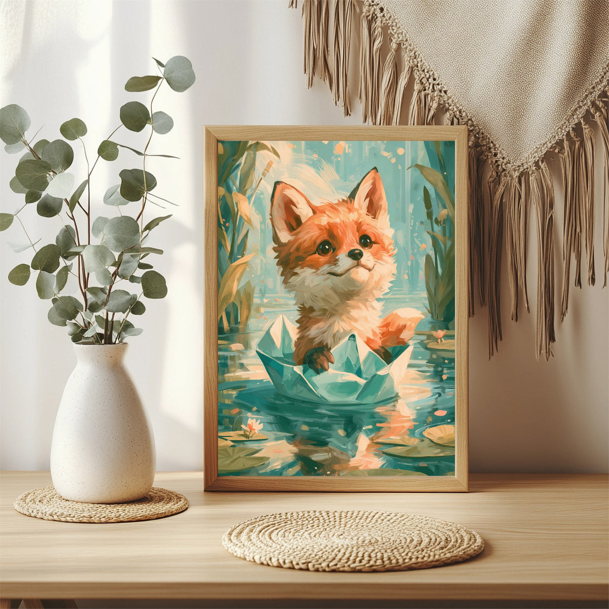 Fuchs im Papierboot Poster – Raumansicht 3