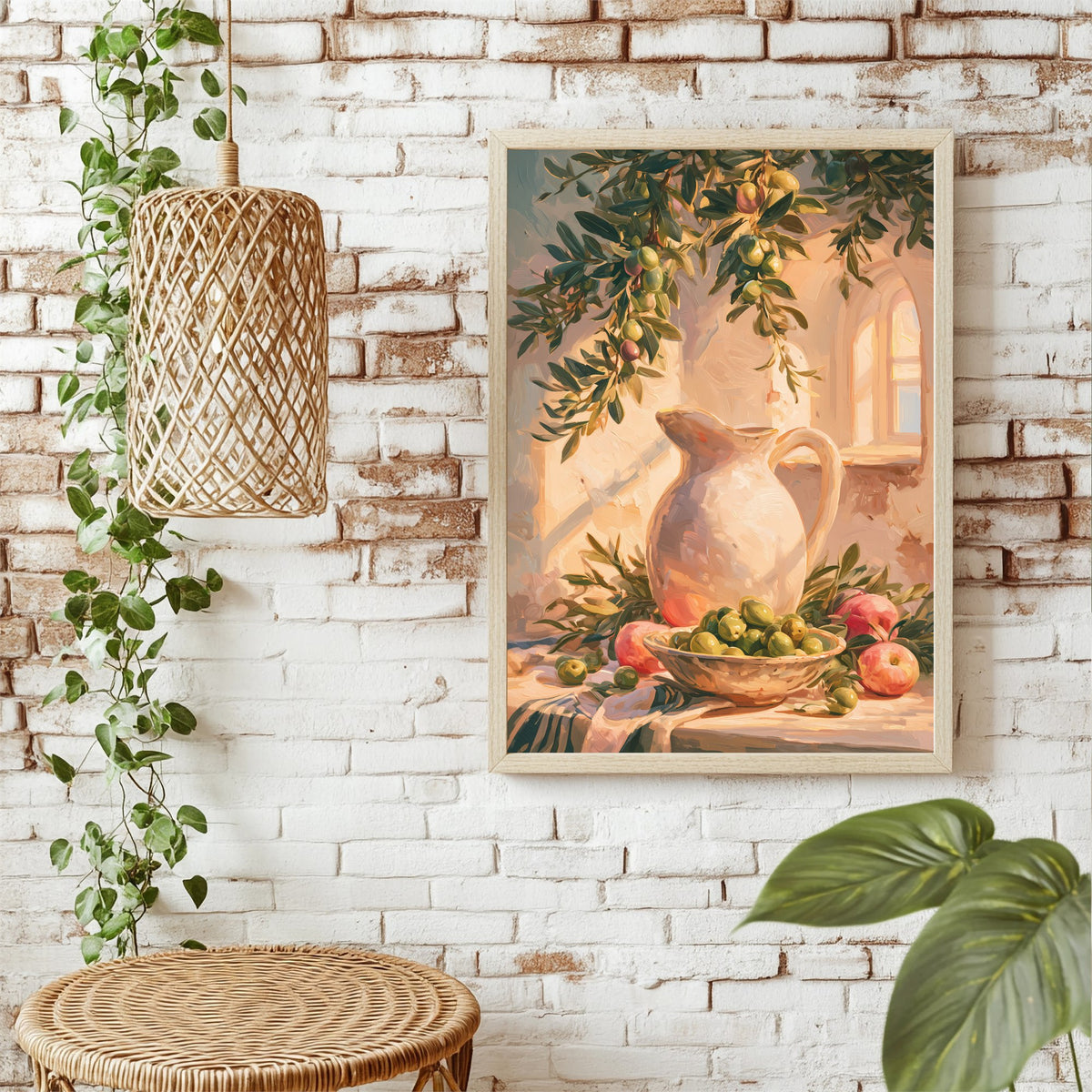 Olivenzweig mit Keramik Poster – Raumansicht 1