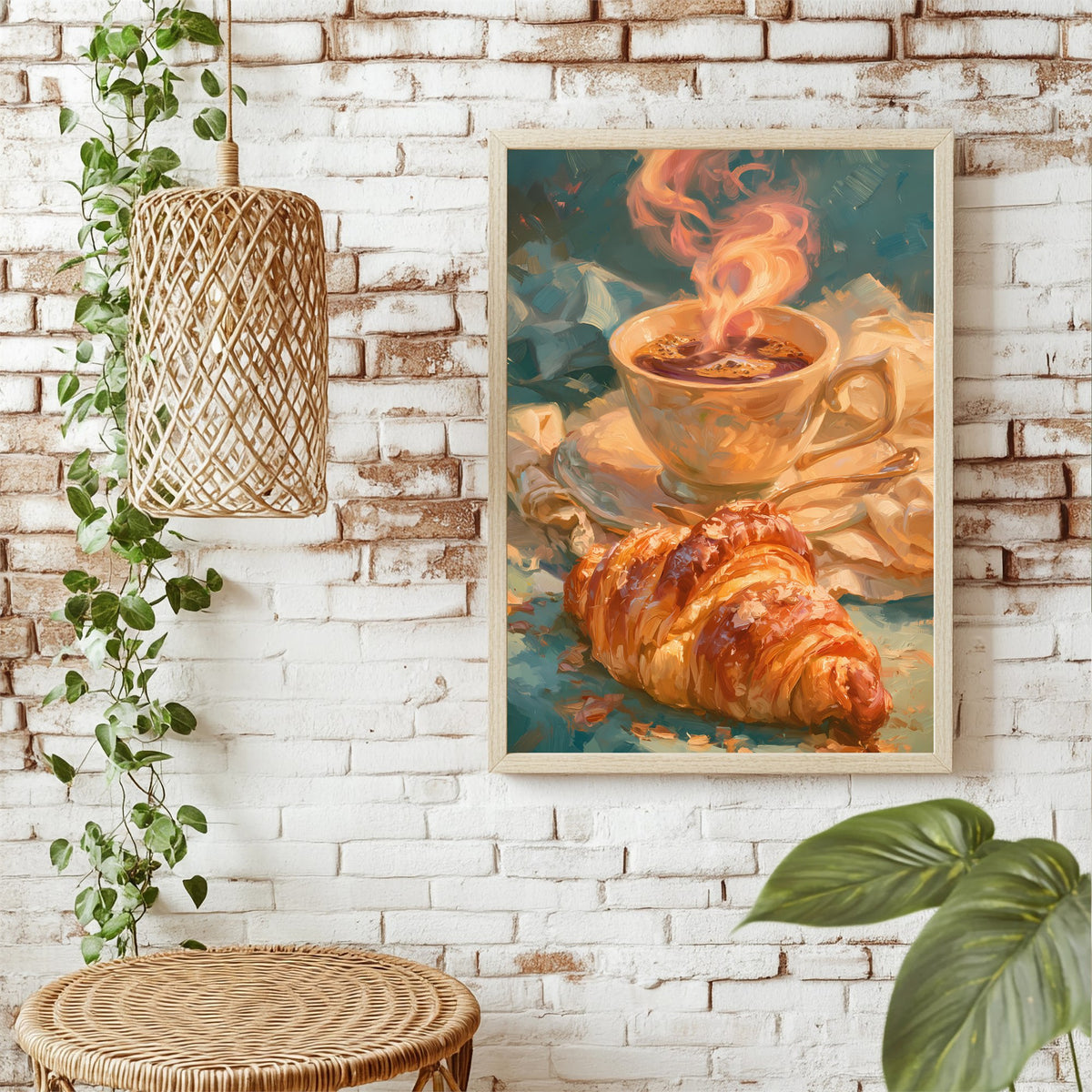 Kaffee und Croissant Poster – Raumansicht 1