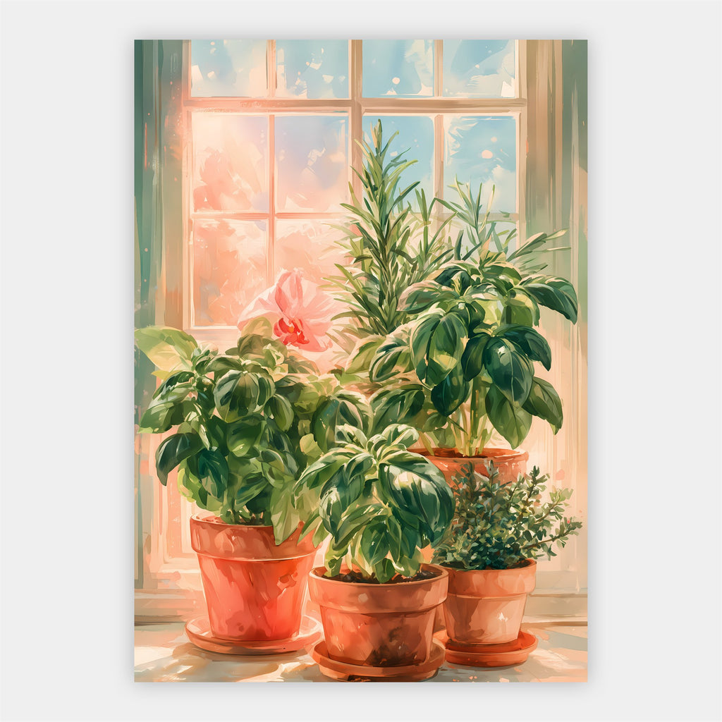 Kräutertöpfe am Fenster Poster – Freisteller