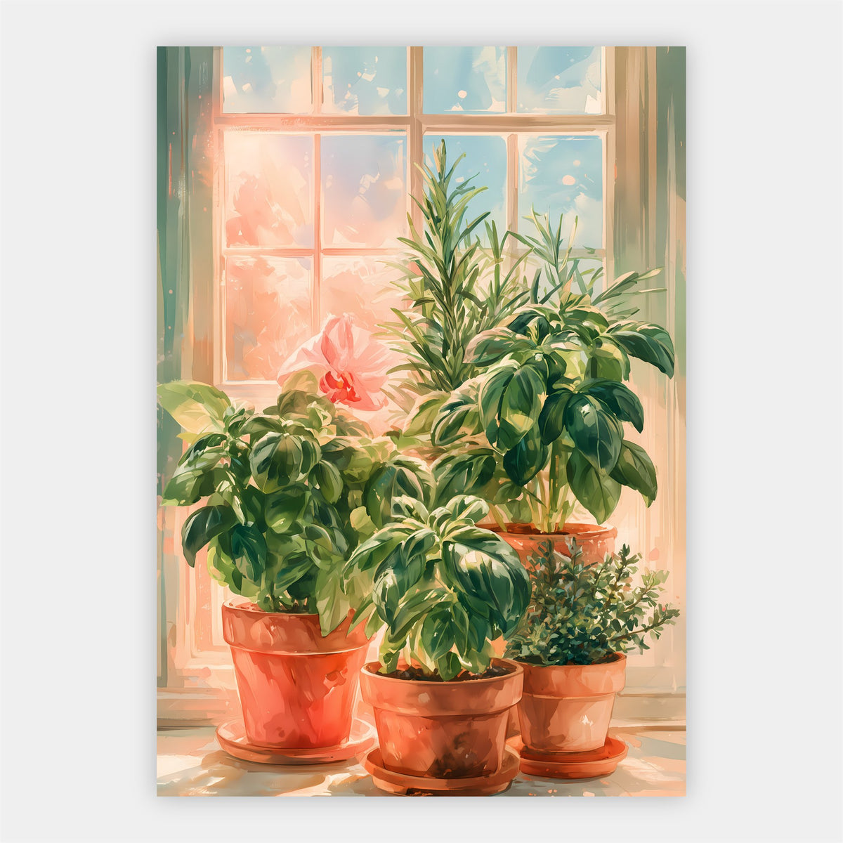 Kräutertöpfe am Fenster Poster – Freisteller