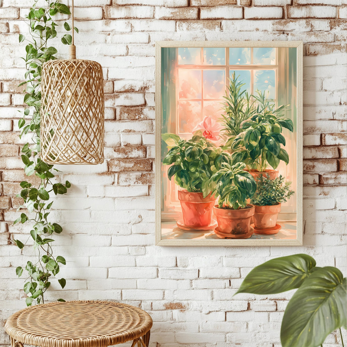 Kräutertöpfe am Fenster Poster – Raumansicht 1