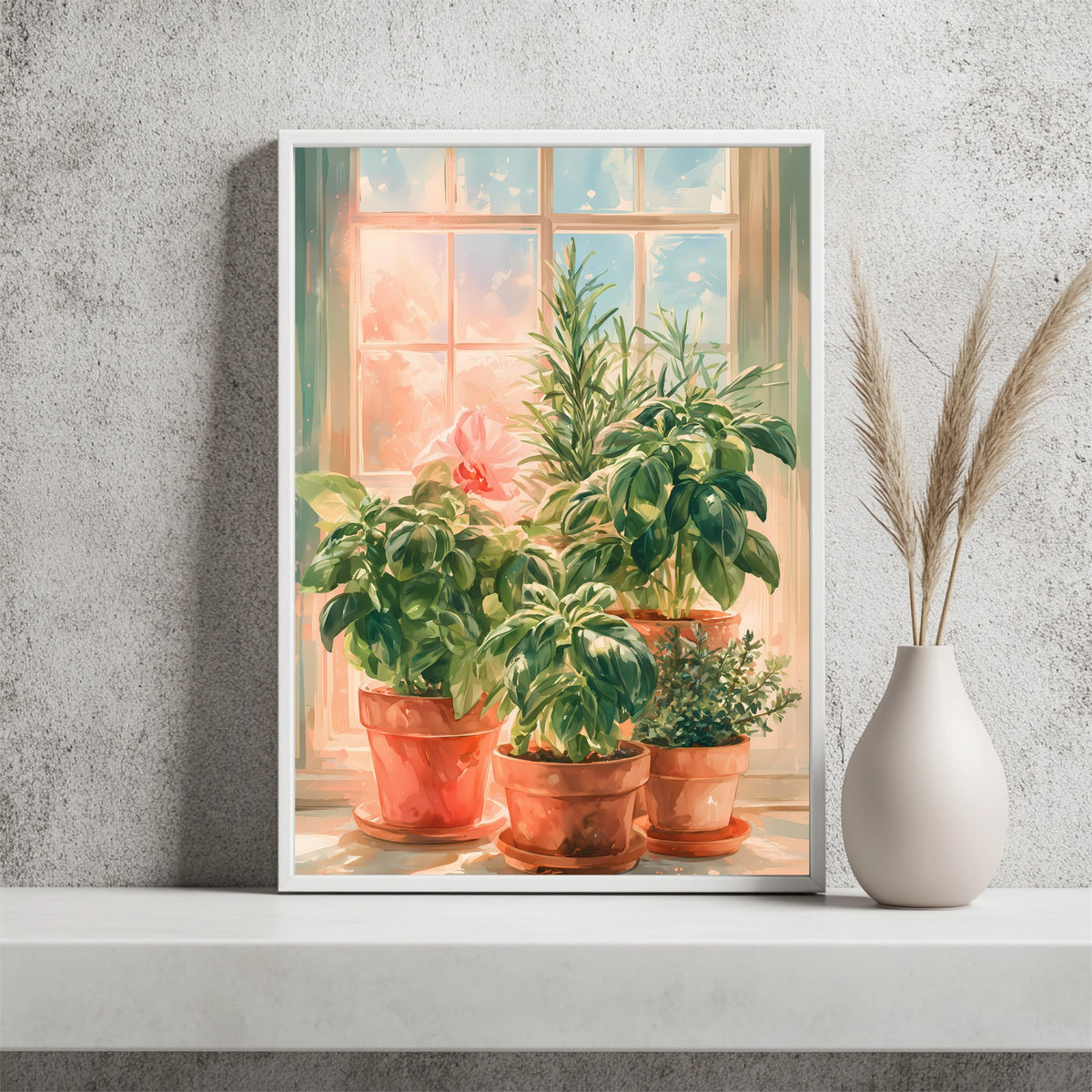 Kräutertöpfe am Fenster Poster – Raumansicht 2