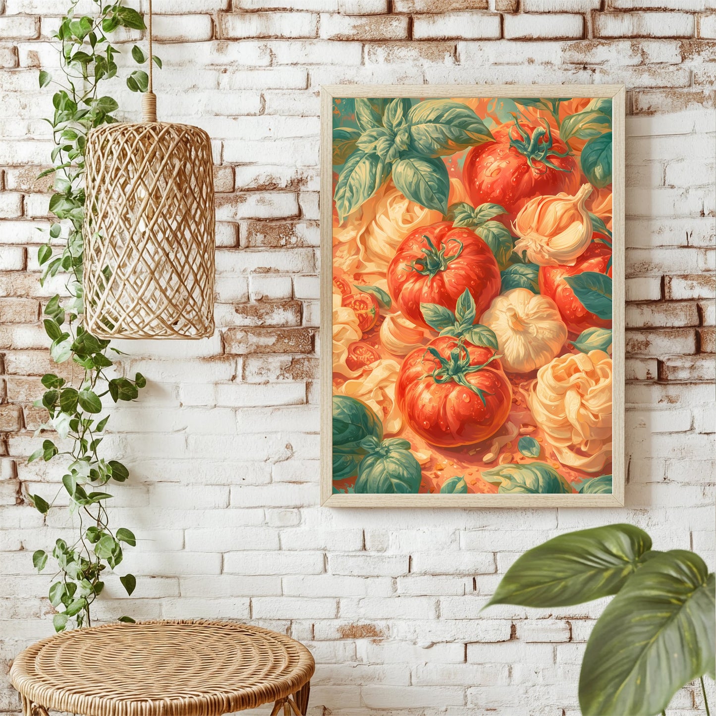 Tomaten Knoblauch und Pasta Poster – Raumansicht 1