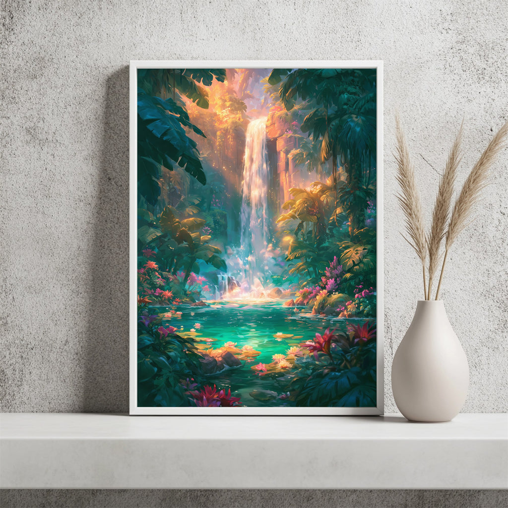 Tropischer Wasserfall Poster – Raumansicht 2