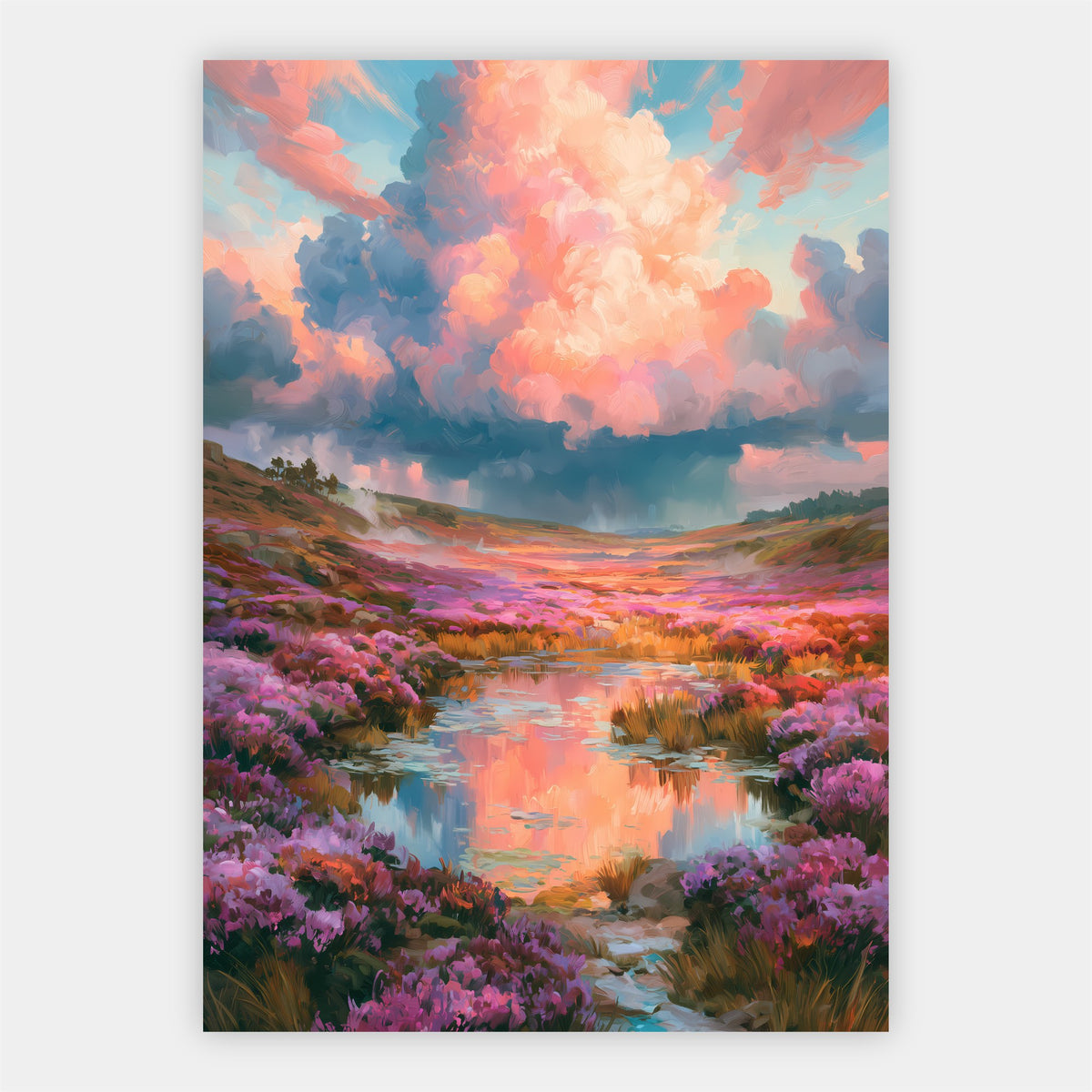 Blumenwiese unter rosa Wolken Poster – Freisteller