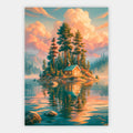 Hütte auf der Waldinsel Poster – Freisteller